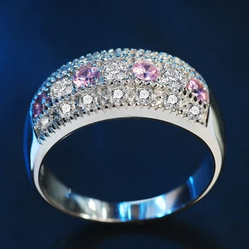 Vjenčani prsten od ružičastog kristala sa srebrnim bojama AAA CZ Kameni prstenovi za žene Cirkon Večernje nakit Poklon anillos mujer