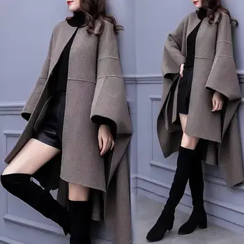 Casual retro-zona s dugim rukavima 2021 nova moda duga осеннее kaput od umjetne vune, mješovita kaput, zimi toplo slobodno donje toplo vune kaput s накидкой