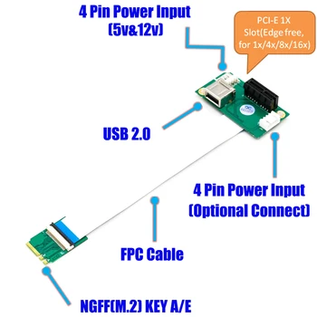 Za NGFF M. 2 Ključ A/E na PCI-E Express 1X/4X/8X/16X USB kartica ustaje za adapter utor NGFF w high-Speed kabel FPC za desktop PC