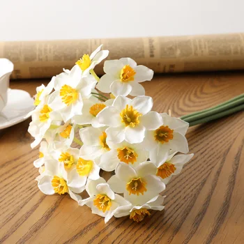 Buket od 6 Umjetnih boja Narcise Svilene tkanine u seoskom stilu Lažni Biljke Home Dekor Sitnim cvijećem Svadbeni Buket Jesen Dekor